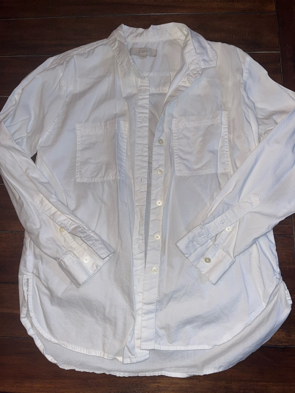 LOFT White Relaxed Cotton Button-Down Shirt